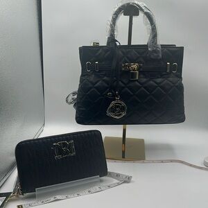 Badgley Mischka Vegan Leather Diamond Quilted two way Tote Bag and Wristlet.